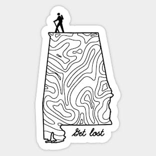 Get Lost Hiking Topographic Art Hike Alabama State Map Sticker